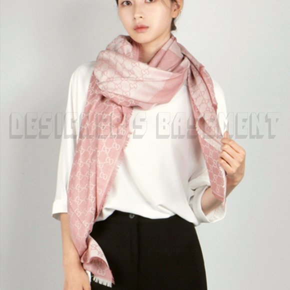 GUCCI 2-tone Pink & Ivory GGWEB giant 55"-sqr wool/silk pashmina shawl scarf NWT - Picture 7 of 13